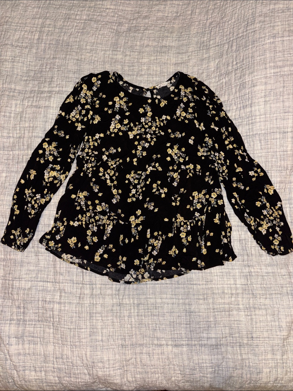Lily Star Black Floral Peplum Blouse with Yellow & Cream Accents